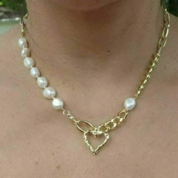 Gold Plated Cultured Freshwater‎ Pearl Beaded Heart Pendant Necklace 17in - Picture 9 of 9